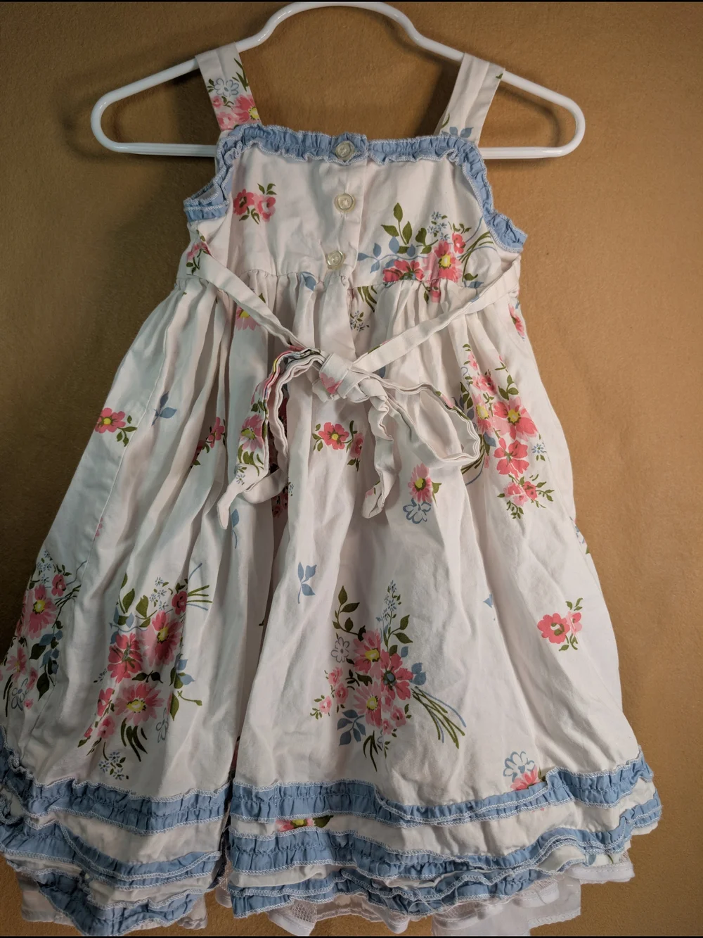 Laura Ashley White Floral Dress with Pink & Blue Accents